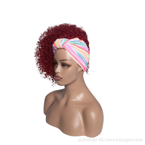 wholesale vendors headband wigs afro kinky curly red color heat resistant headband wigs for black women